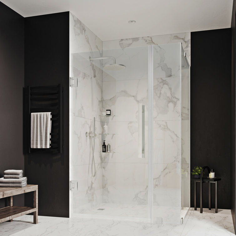 Satin Nickel Frameless Corner Shower Kit with Tempered Glass Panels