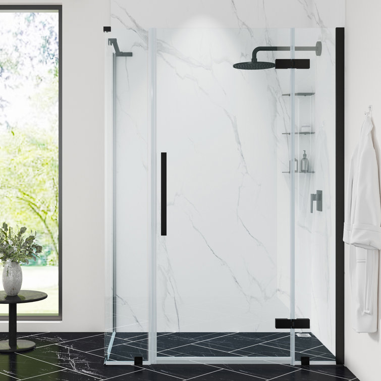 Black Frameless Corner Shower Kit with Tempered Glass Panels