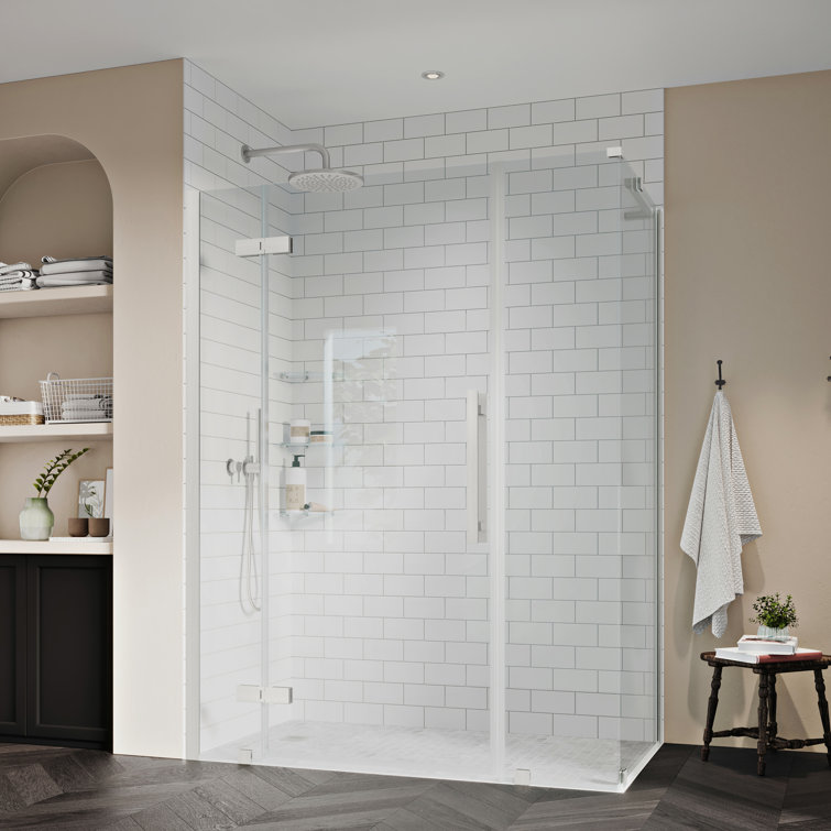 Nickel Frameless Corner Shower Enclosure with Tempered Glass Panels