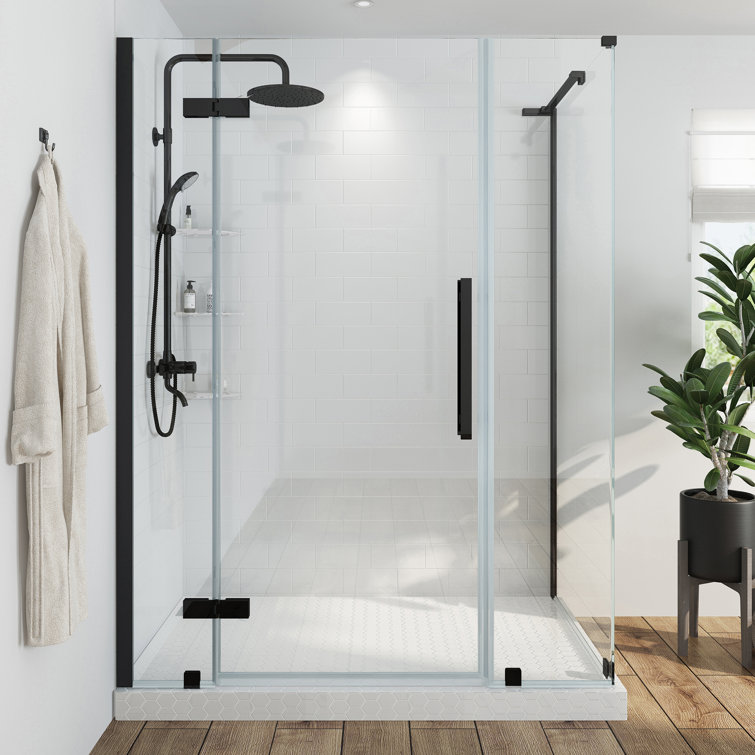 Black Frameless Corner Shower Kit with Tempered Glass Panels