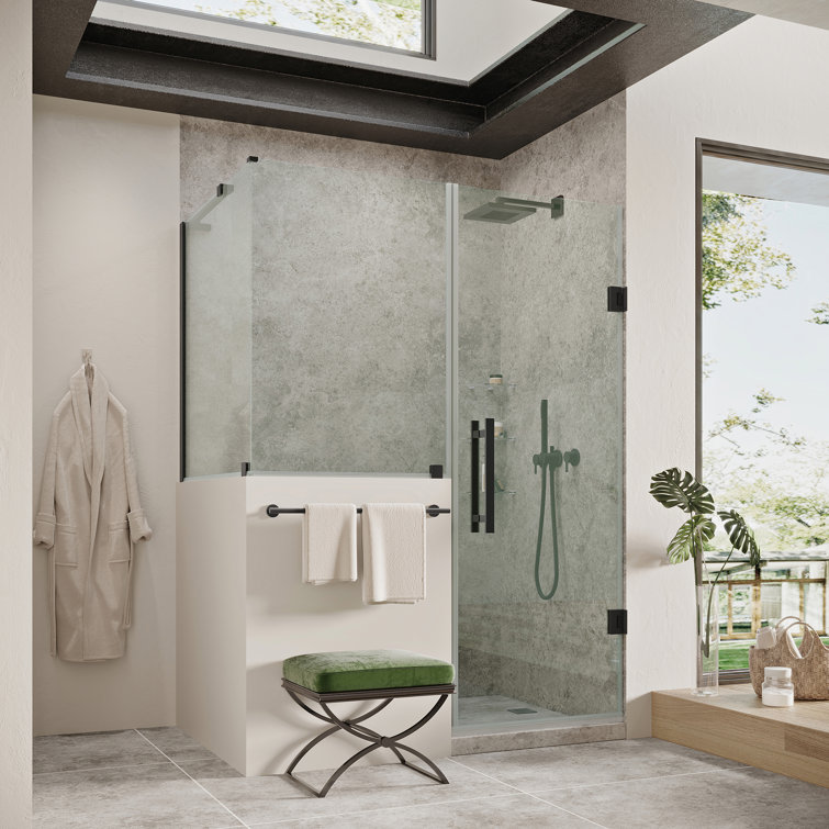 Modern Black Tempered Glass Corner Shower Kit with Shelves