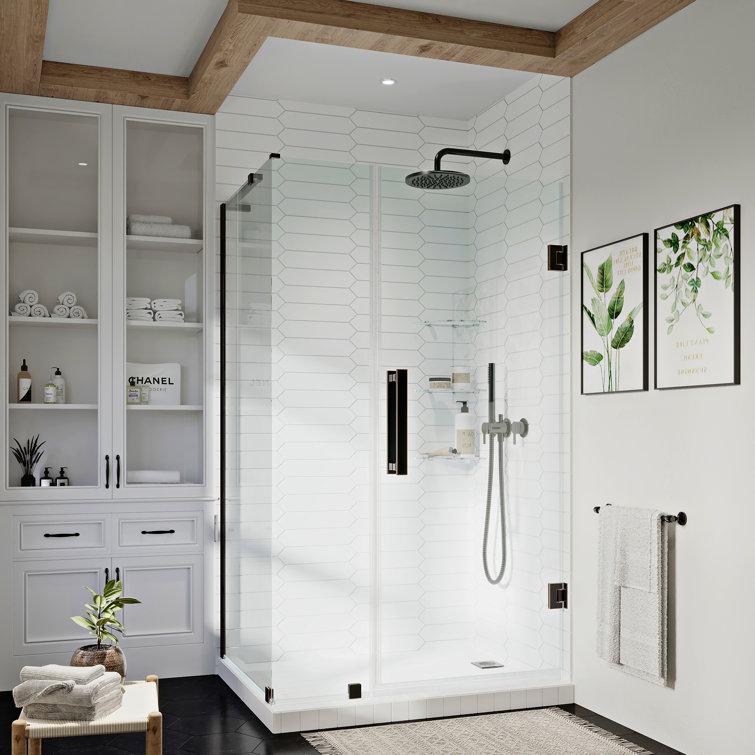 Oil Rubbed Bronze Frameless Corner Shower Kit with Tempered Glass Panels