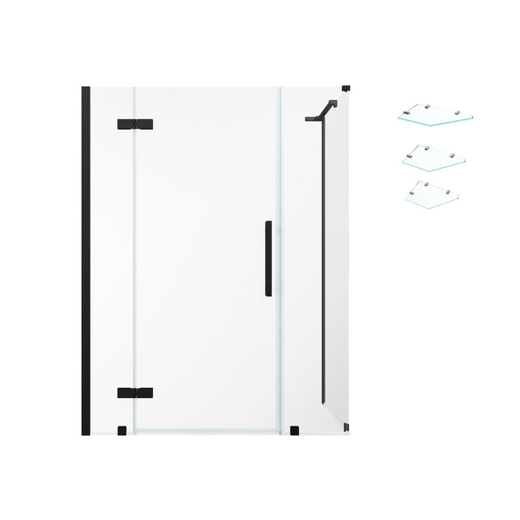 Black Frameless Glass Corner Shower Kit with Shelves