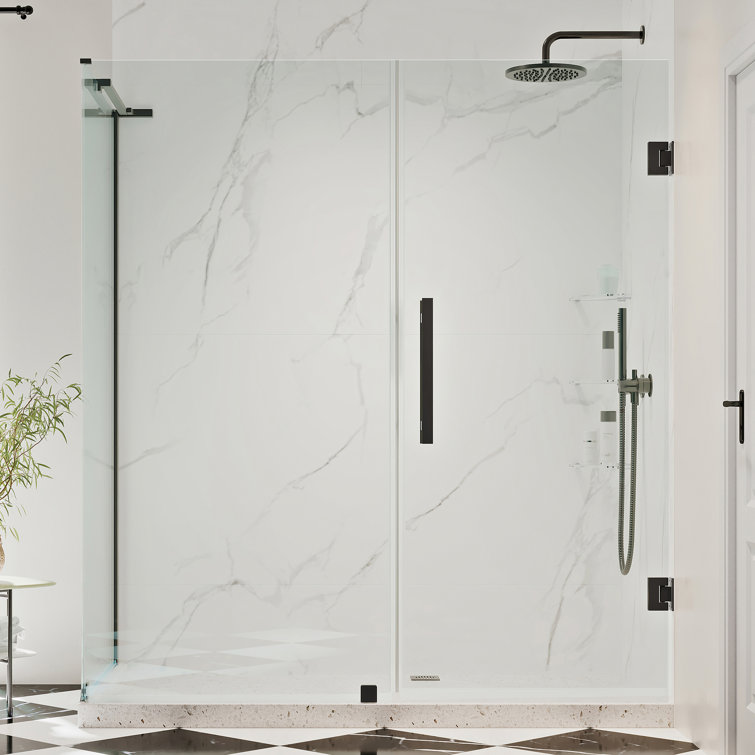 Tampa-Pro Matte Black Frameless Corner Shower Kit with Shelves