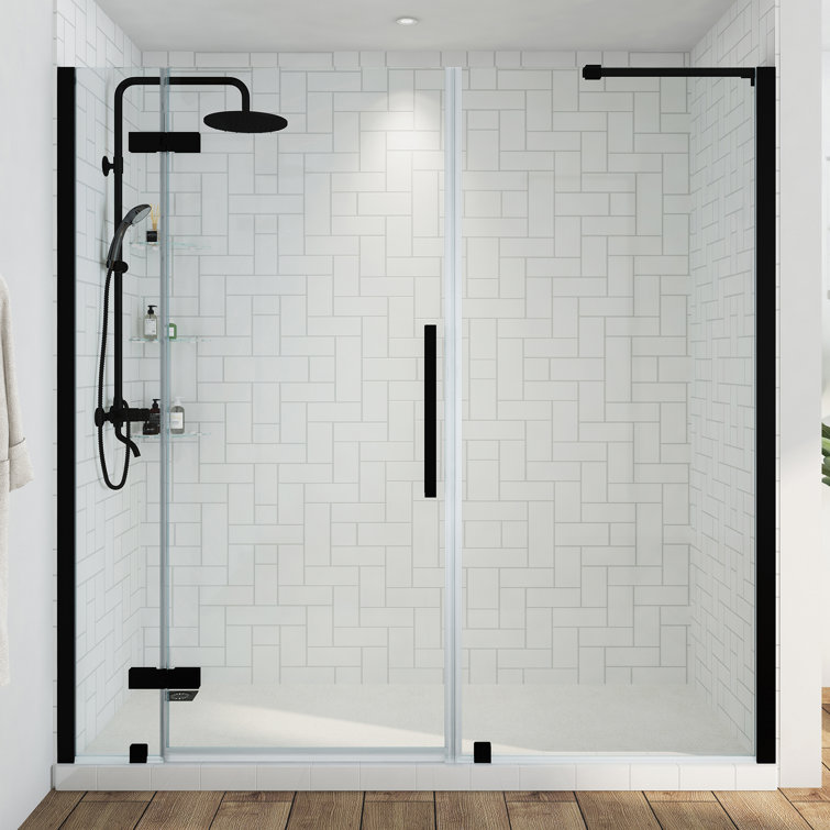 Tampa Black Frameless Alcove Shower Kit with Shelves, 77" x 72"