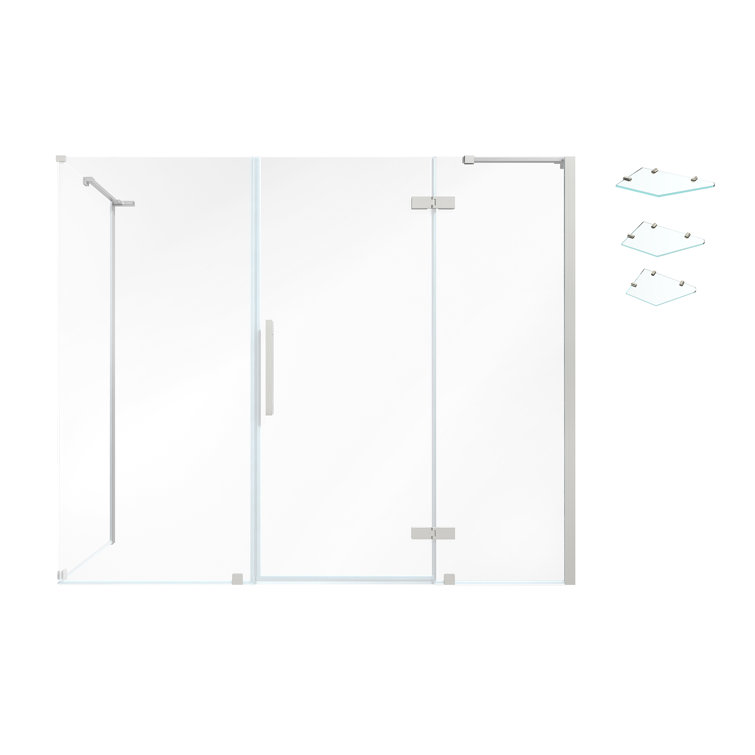 Satin Nickel Frameless Corner Shower Kit with Tempered Glass Panels