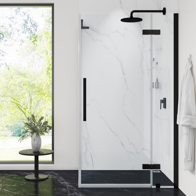 Tampa Black Frame 36" x 72" Frameless Corner Shower Kit with Shelves