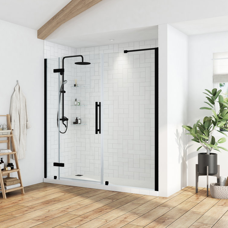 Tampa Black Frameless Alcove Shower Kit with Shelves, 77" x 72"