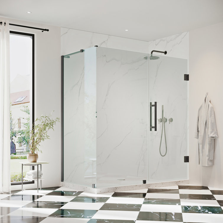 Tampa-Pro Black Frameless Corner Shower Enclosure with Shelves