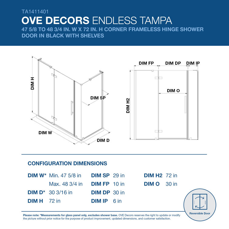 Black Frameless Corner Shower Kit with Tempered Glass Panels