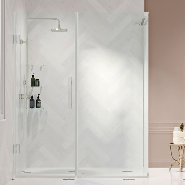 Satin Nickel Frameless Corner Shower Kit with Tempered Glass Panels
