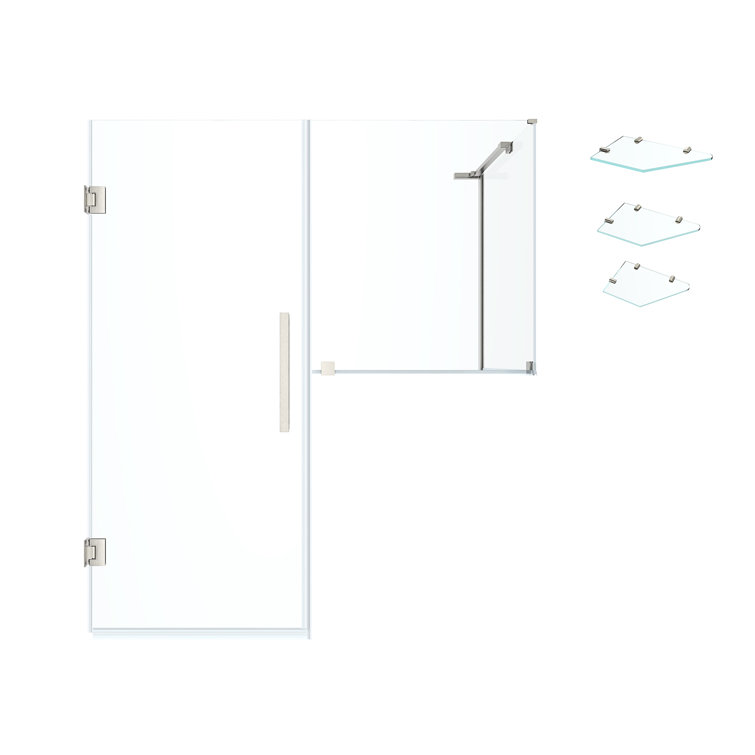 Satin Nickel Frameless Glass Corner Shower Kit with Shelves