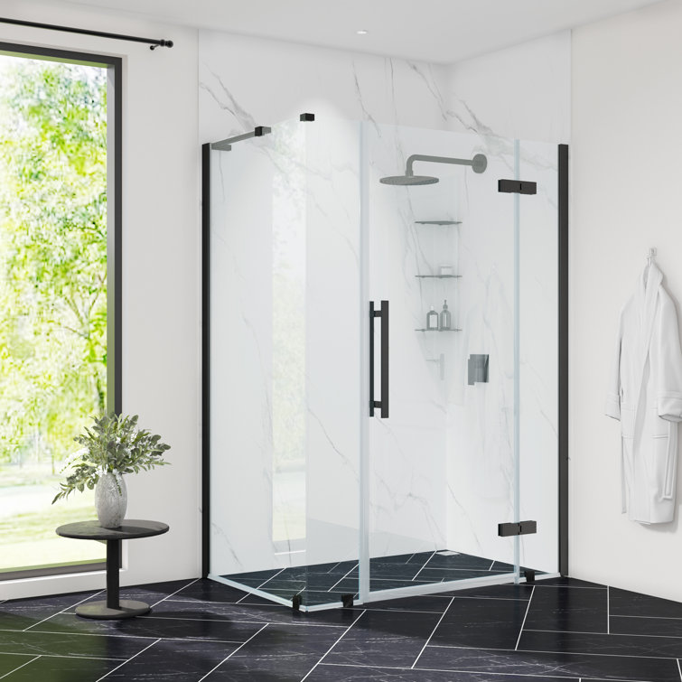 Black Frameless Corner Shower Kit with Tempered Glass Panels