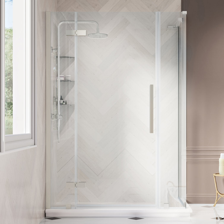 Nickel Frameless Corner Shower Kit with Tempered Glass Panels