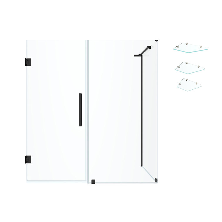 Tampa-Pro Matte Black Frameless Corner Shower Kit with Shelves