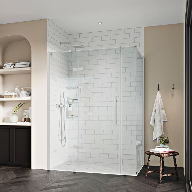 Satin Nickel Frameless Corner Shower Enclosure with Tempered Glass Panels
