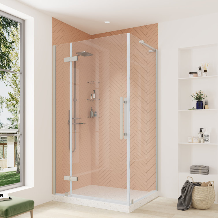 Tampa 72" Satin Nickel Frameless Corner Shower Kit with Glass Panels