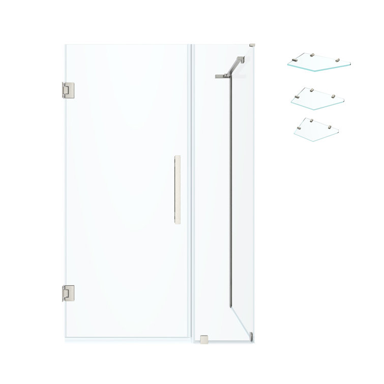 Satin Nickel Frameless Glass Corner Shower Kit with Shelves
