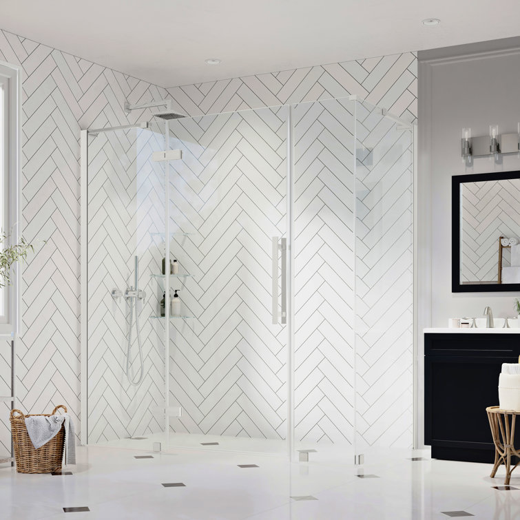 Endless Tampa Satin Nickel Frameless Corner Shower Kit with Shelves