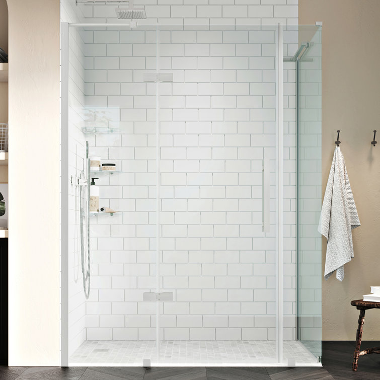 Satin Nickel Frameless Corner Shower Enclosure with Tempered Glass Panels