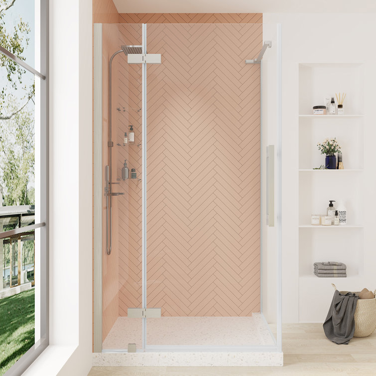 Tampa 72" Satin Nickel Frameless Corner Shower Kit with Glass Panels