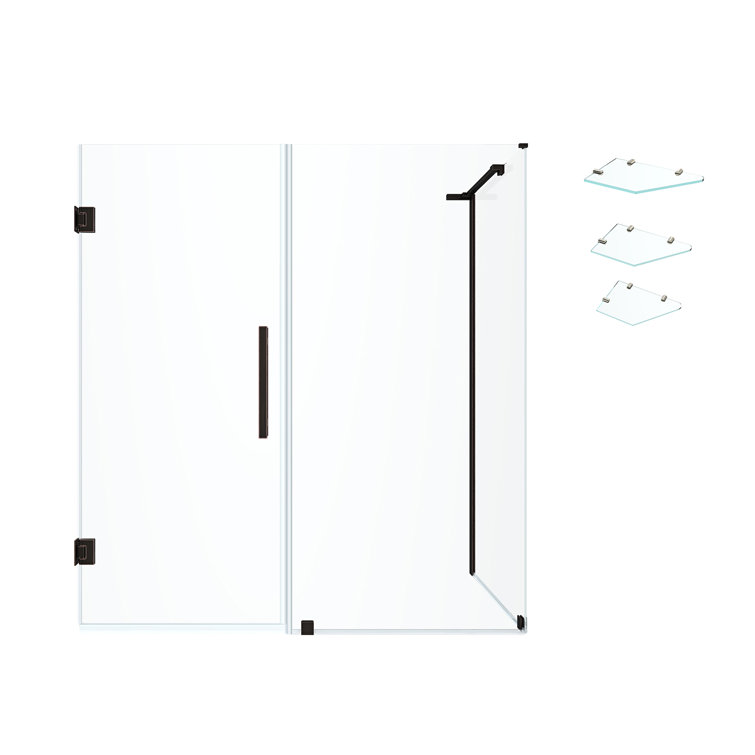 Tampa-Pro Oil Rubbed Bronze Frameless Corner Shower Kit with Shelves