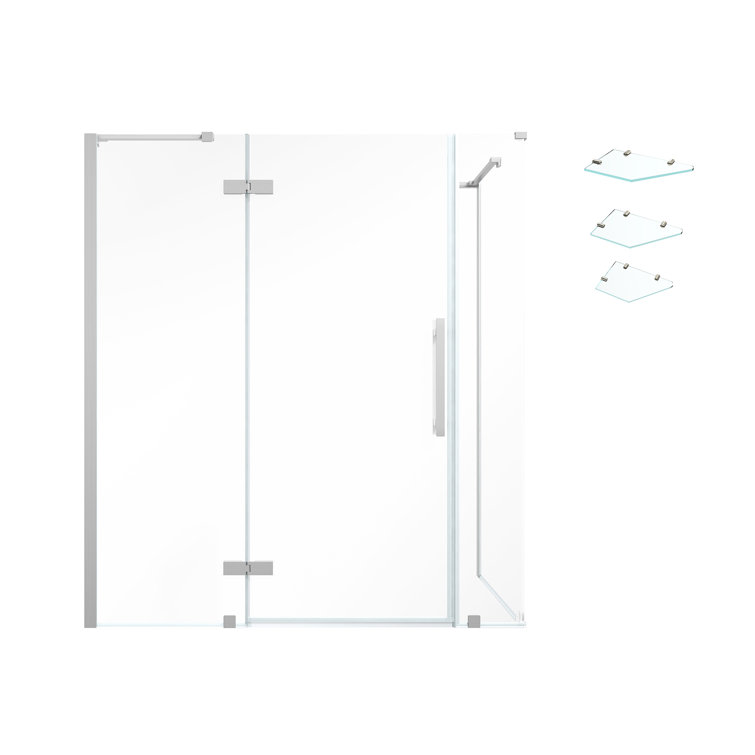 Satin Nickel Frameless Corner Shower Enclosure with Tempered Glass Panels