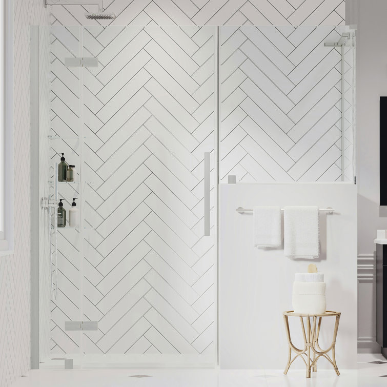 Tampa Satin Nickel Frameless Corner Shower Enclosure with Shelves