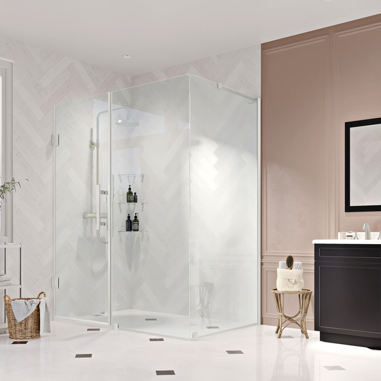Satin Nickel Frameless Corner Shower Kit with Tempered Glass Panels