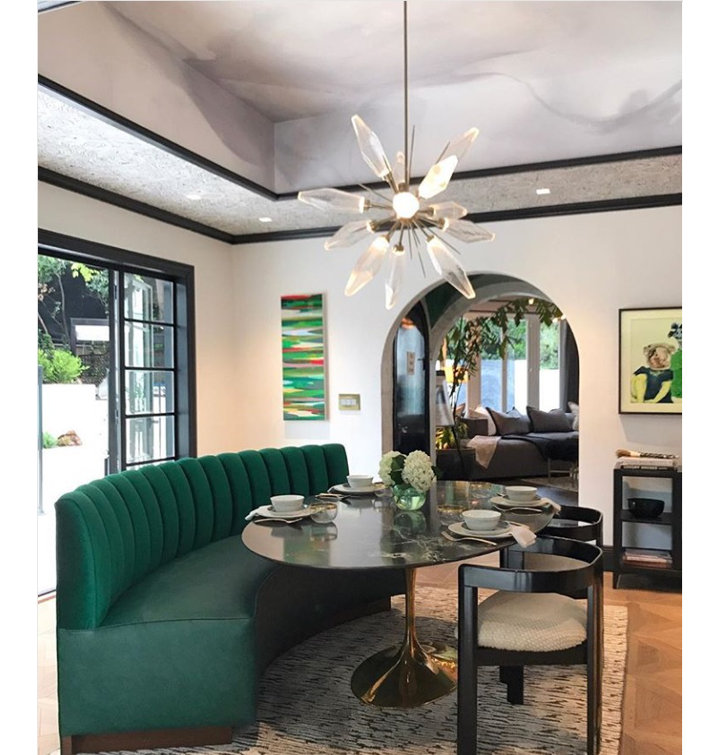 Mid-Century Modern Crystal Starburst Chandelier in Metallic Beige Silver