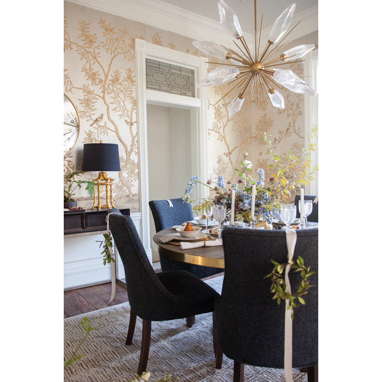 Mid-Century Modern Crystal Starburst Chandelier in Metallic Beige Silver