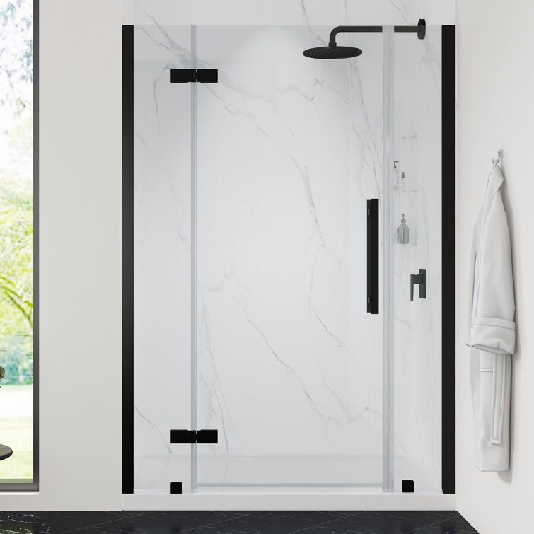 Endless Black Frameless Shower Kit with Tempered Glass Panels and Acrylic Base