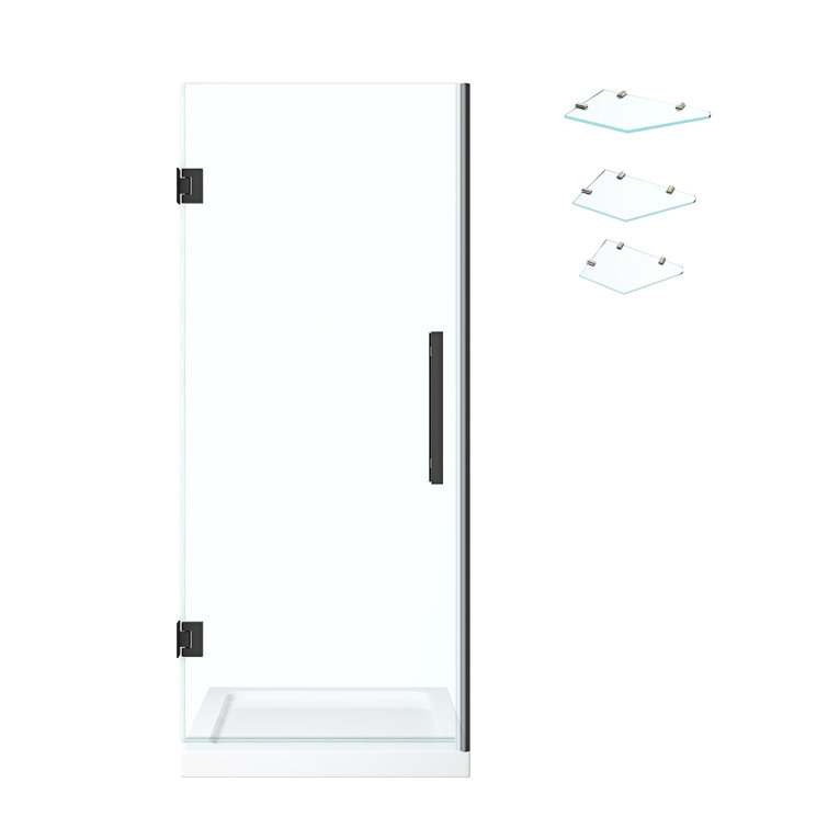 Tampa-Pro 32" Black Frameless Alcove Shower Kit with Shelves
