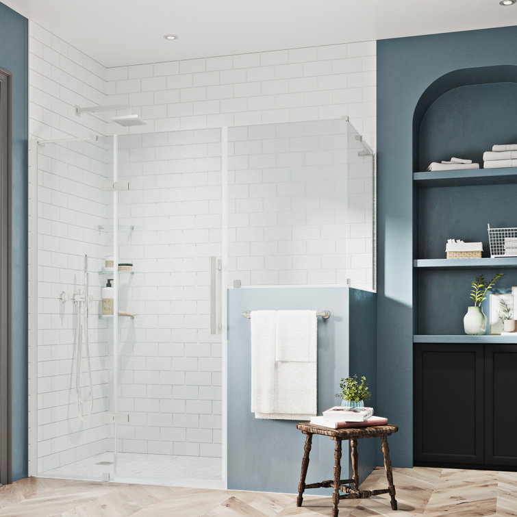 Tampa 74" Satin Nickel Frameless Corner Shower Enclosure with Glass Panels