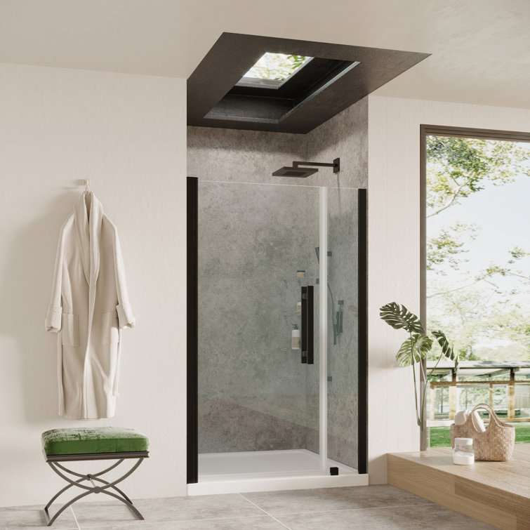 Pasadena Black Frameless Shower Kit with Shelves and Base