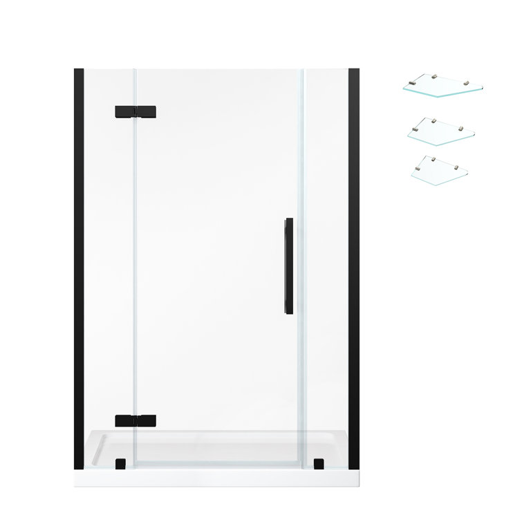 Tampa 48" Black Frameless Alcove Shower Kit with Shelves