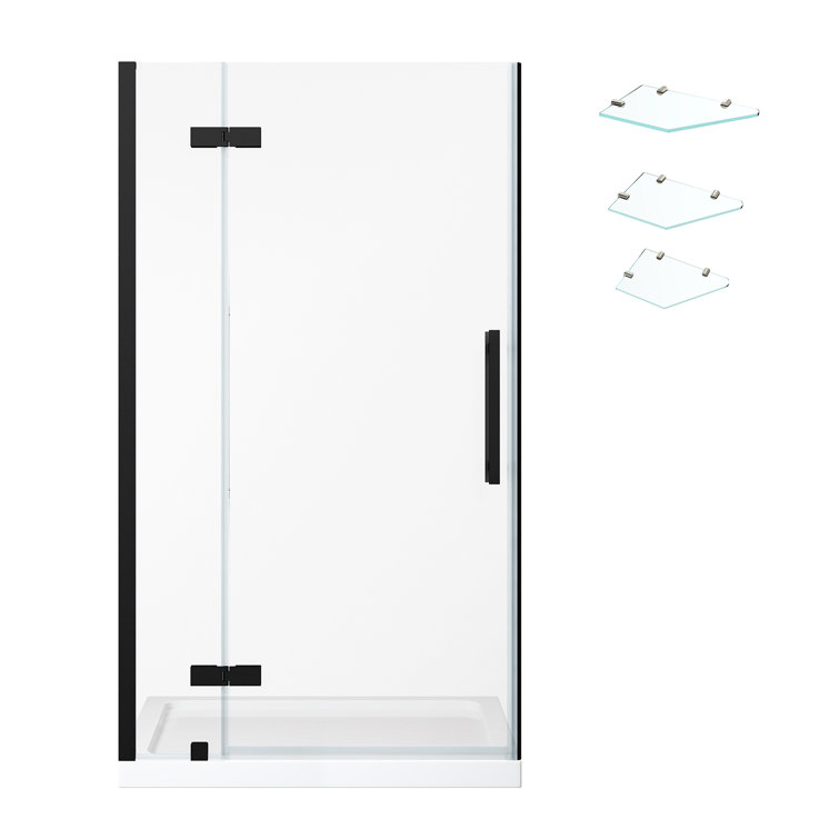 Tampa 38'' Black Frameless Rectangle Shower Kit with Shelves