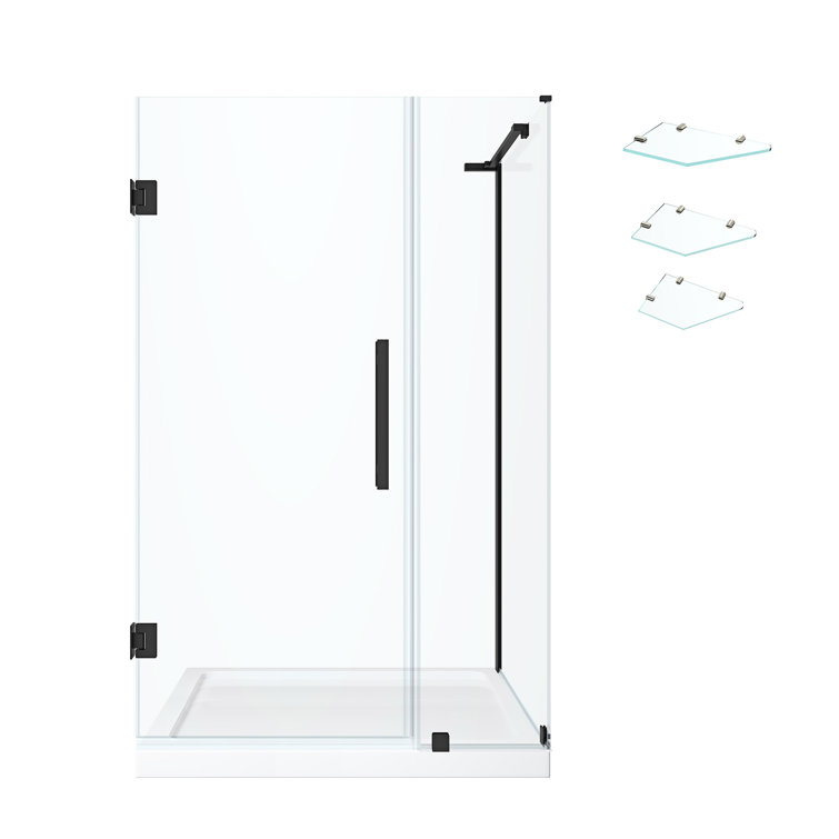 Tampa-Pro 38'' Frameless Black Corner Shower Kit with Shelves