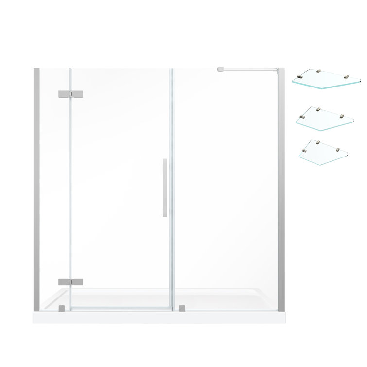 72" Satin Nickel Frameless Glass Shower Kit with Shelves