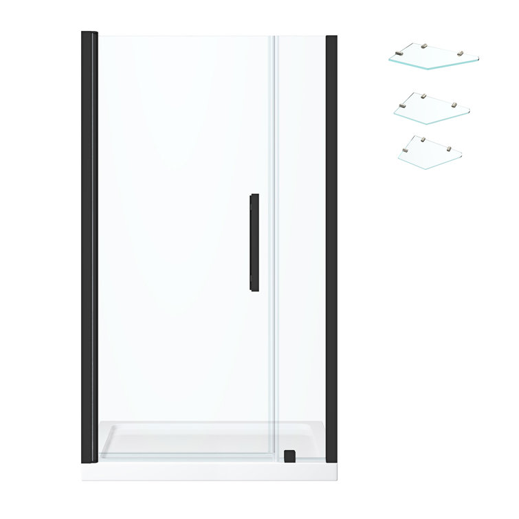 Pasadena Black Frameless Shower Kit with Shelves and Base
