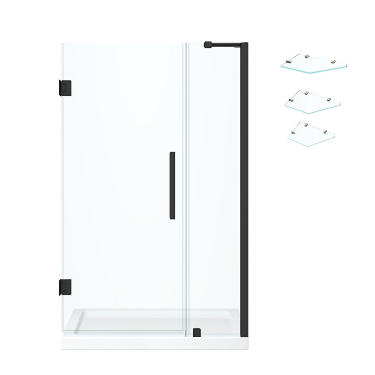 Endless Black Frameless Acrylic and Glass Shower Kit with Shelves