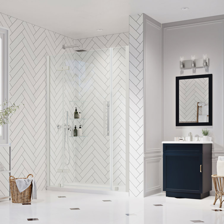 Endless Satin Nickel Frameless Shower Kit with Tempered Glass Panels