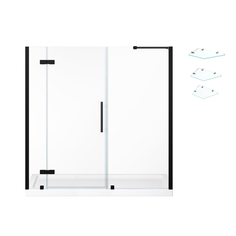 Tampa 72" Black Frameless Shower Kit with Acrylic Base and Shelves