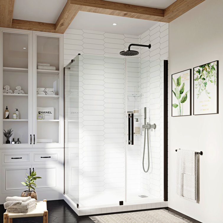 Endless Oil Rubbed Bronze Frameless Corner Shower Kit with Shelves