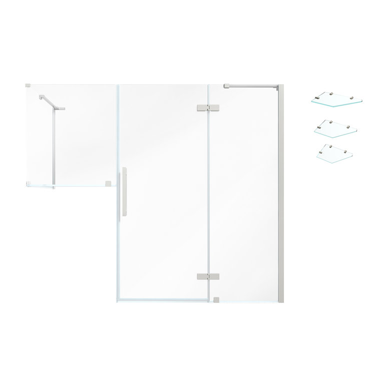Tampa 74" Satin Nickel Frameless Corner Shower Enclosure with Glass Panels