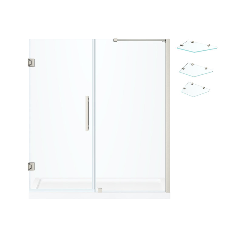 Endless 60'' Satin Nickel Frameless Rectangle Shower Kit with Shelves