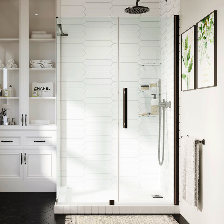 Endless Oil Rubbed Bronze Frameless Corner Shower Kit with Shelves