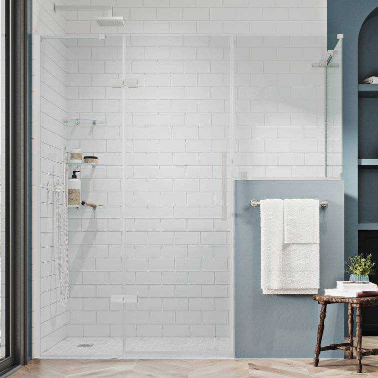 Tampa 74" Satin Nickel Frameless Corner Shower Enclosure with Glass Panels