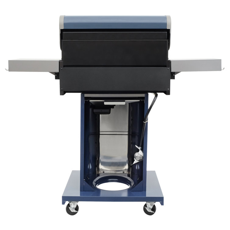 Azure Blue Compact 3-Burner Propane Gas Grill with Foldable Side Tables