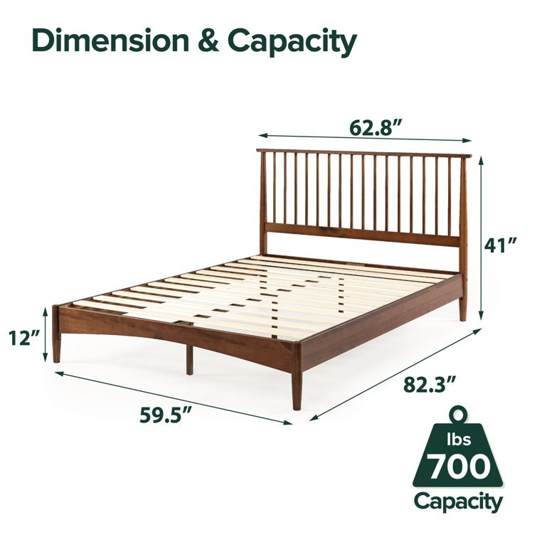 Elegant Linda Mid-Century Queen Platform Bed with Spindle Headboard, Pine